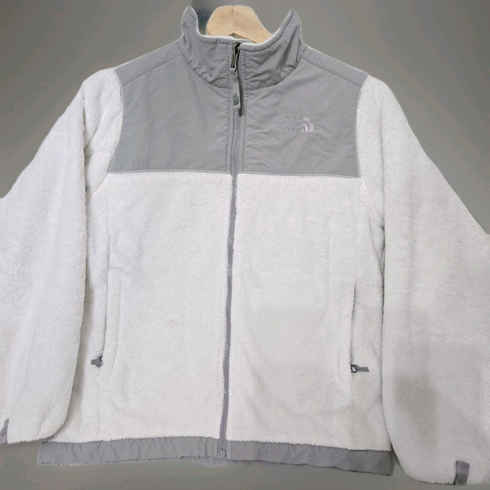 The North Face Oso Fleece Jacket Youth Girls L 14-16‎ White Gray Full Zip